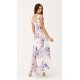 Rochie de vara lunga, din chiffon, ecru cu flori albastre, asimetrica, vaporoasa, Mirla 4 - jojofashion.ro