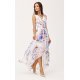 Rochie de vara lunga, din chiffon, ecru cu flori albastre, asimetrica, vaporoasa, Mirla 5 - jojofashion.ro