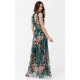 Rochie de vara lunga din chiffon verde cu flori roz vaporoasa petrecuta Kosima 3 - jojofashion.ro