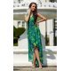Rochie de vara lunga, din chiffon verde cu print multicolor, asimetrica, vaporoasa, Mirla 2 - jojofashion.ro