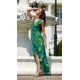 Rochie de vara lunga, din chiffon verde cu print multicolor, asimetrica, vaporoasa, Mirla 3 - jojofashion.ro