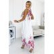 Rochie de vara lunga, din satin, alba cu flori, plisata, vaporoasa, Edna 3 - jojofashion.ro