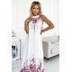 Rochie de vara lunga, din satin, alba cu flori, plisata, vaporoasa, Edna 4 - jojofashion.ro