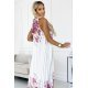 Rochie de vara lunga, din satin, alba cu flori, plisata, vaporoasa, Edna 5 - jojofashion.ro