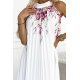 Rochie de vara lunga, din satin, alba cu flori, plisata, vaporoasa, Edna 6 - jojofashion.ro