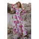 Rochie de vara lunga din voal alba cu flori mari roz vaporoasa cu maneca lunga Anamaria 2 - jojofashion.ro