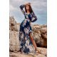 Rochie de vara lunga din voal bleumarin cu flori vaporoasa cu maneca lunga Anamaria 2 - jojofashion.ro