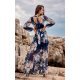 Rochie de vara lunga din voal bleumarin cu flori vaporoasa cu maneca lunga Anamaria 3 - jojofashion.ro