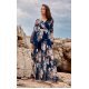 Rochie de vara lunga din voal bleumarin cu flori vaporoasa cu maneca lunga Anamaria 4 - jojofashion.ro