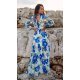 Rochie de vara lunga din voal ecru cu flori bleu vaporoasa cu maneca lunga Anamaria 3 - jojofashion.ro