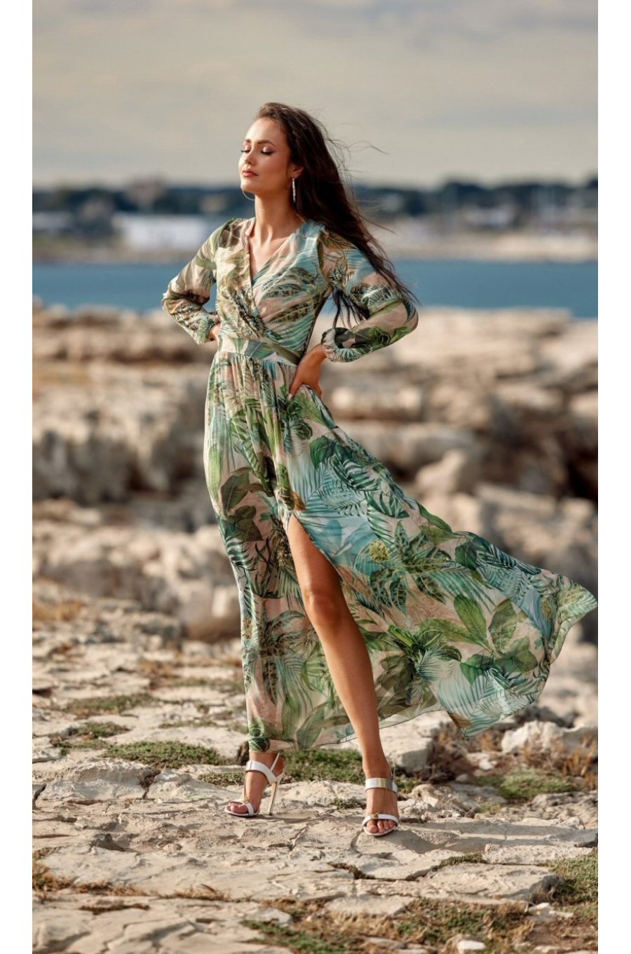 Rochie de vara lunga din voal kaki multicolor cu maneca lunga Anamaria Rochie de vara lunga din voal kaki multicolor cu maneca lunga Anamaria 1 - jojofashion.ro