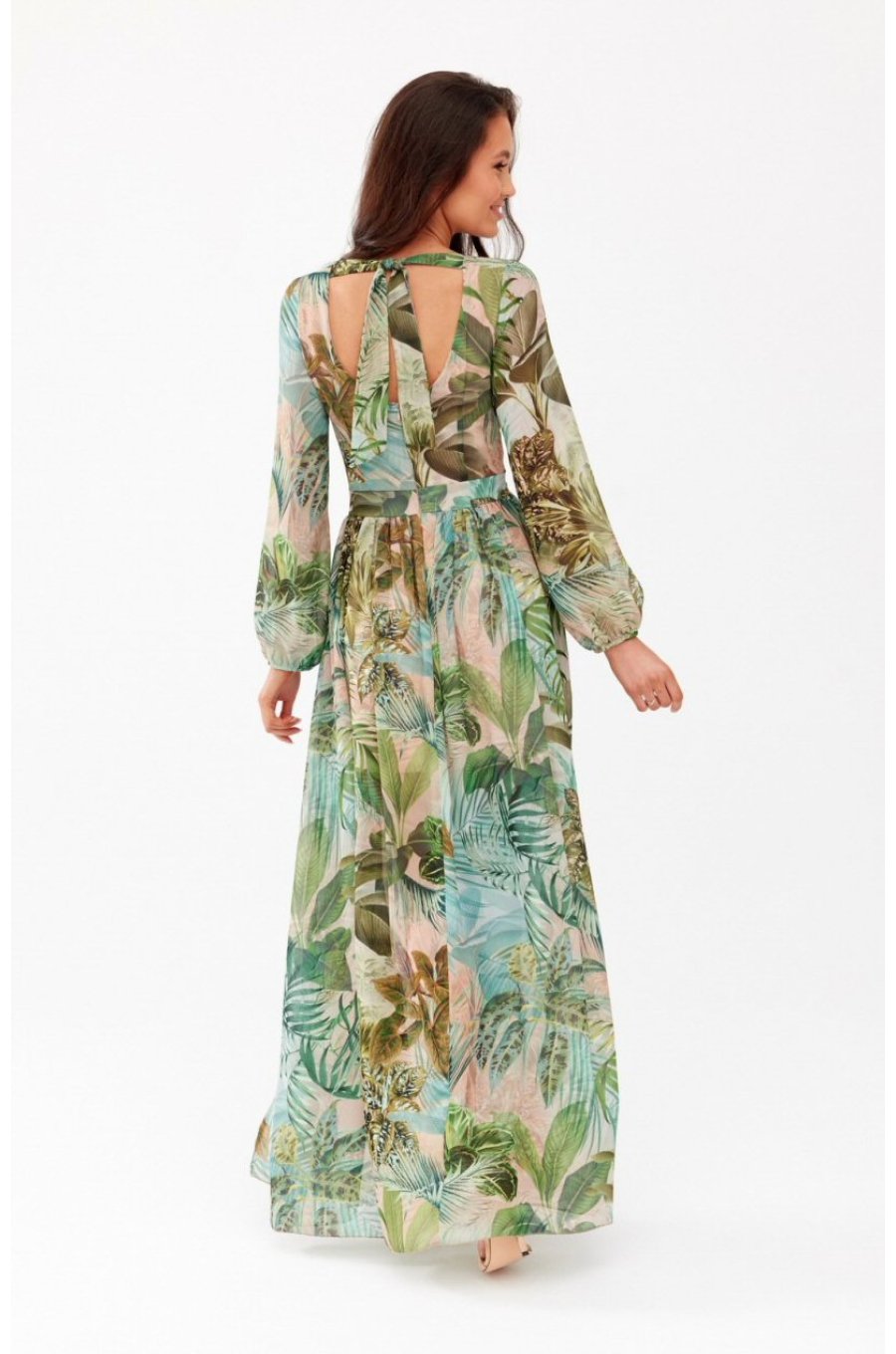 Rochie de vara lunga din voal kaki multicolor cu maneca lunga Anamaria Rochie de vara lunga din voal kaki multicolor cu maneca lunga Anamaria 3 - jojofashion.ro
