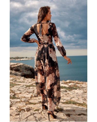 Rochie de vara lunga din voal neagra cu flori vaporoasa cu maneca lunga Anamaria Rochii lungi, Rochie de vara lunga din voal neagra cu flori vaporoasa cu maneca lunga Anamaria - jojofashion.ro