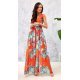 Rochie de vara lunga, din voal, orange cu flori, vaporoasa, Brietta 2 - jojofashion.ro