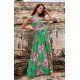 Rochie de vara lunga din voal verde cu flori roz vaporoasa Brietta 2 - jojofashion.ro