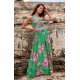 Rochie de vara lunga, din voal, verde cu flori roz, vaporoasa, Brietta 2 - jojofashion.ro