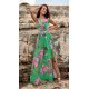 Rochie de vara lunga din voal verde cu flori roz vaporoasa Brietta 3 - jojofashion.ro