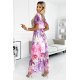 Rochie de vara lunga roz cu flori mov petrecuta Cinzia 3 - jojofashion.ro