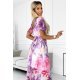 Rochie de vara lunga roz cu flori mov petrecuta Cinzia 5 - jojofashion.ro