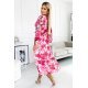 Rochie de vara midi din chiffon roz cu flori vaporoasa cu volane si maneca lunga Alyna 3 - jojofashion.ro