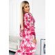 Rochie de vara midi din chiffon roz cu flori vaporoasa cu volane si maneca lunga Alyna 5 - jojofashion.ro