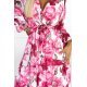 Rochie de vara midi, din chiffon, roz cu flori, cu volane si maneca lunga, vaporoasa, Alyna 6 - jojofashion.ro