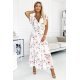 Rochie de vara lunga alba cu flori piersica vaporoasa plisata Isolda 2 - jojofashion.ro
