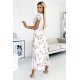 Rochie de vara lunga alba cu flori piersica vaporoasa plisata Isolda 3 - jojofashion.ro