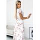 Rochie de vara lunga alba cu flori piersica vaporoasa plisata Isolda 5 - jojofashion.ro