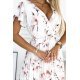 Rochie de vara lunga alba cu flori piersica vaporoasa plisata Isolda 7 - jojofashion.ro