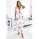 Rochie de vara alba cu flori roz pal vaporoasa plisata Isolda 2 - jojofashion.ro