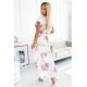 Rochie de vara alba cu flori roz pal vaporoasa plisata Isolda 3 - jojofashion.ro