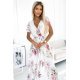 Rochie de vara alba cu flori roz pal vaporoasa plisata Isolda 4 - jojofashion.ro