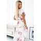 Rochie de vara alba cu flori roz pal vaporoasa plisata Isolda 5 - jojofashion.ro