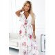 Rochie de vara alba cu flori roz pal vaporoasa plisata Isolda 6 - jojofashion.ro