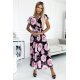 Rochie lunga de vara neagra cu flori roz vaporoasa plisata Isolda 2 - jojofashion.ro