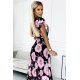 Rochie lunga de vara neagra cu flori roz vaporoasa plisata Isolda 6 - jojofashion.ro