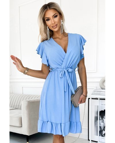 Rochie scurta baby blue cu volane Cornellia Rochii scurte, Rochie scurta baby blue cu volane Cornellia - jojofashion.ro