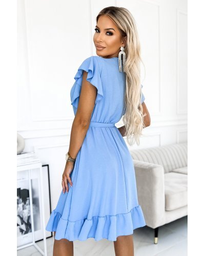Rochie scurta baby blue cu volane Cornellia Rochii scurte, Rochie scurta baby blue cu volane Cornellia - jojofashion.ro