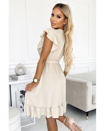 Rochie scurta, bej, cu volane, Cornellia Rochii de vara, Rochie scurta, bej, cu volane, Cornellia - jojofashion.ro