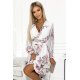Rochie scurta alba cu flori mari din chiffon cu maneca lunga si volane Marcia 4 - jojofashion.ro