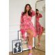 Rochie scurta, din chiffon roz, cu flori, vaporoasa, cu maneca lunga, Nastya 5 - jojofashion.ro