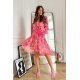 Rochie scurta, din chiffon roz, cu flori, vaporoasa, cu maneca lunga, Nastya 8 - jojofashion.ro