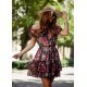Rochie scurta neagra cu flori cu volane si umeri goi Madison 2 - jojofashion.ro