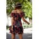 Rochie scurta neagra cu flori cu volane si umeri goi Madison 3 - jojofashion.ro