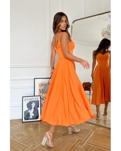 Rochie midi orange cu umerii goi vaporoasa Fabiola Rochii midi, Rochie midi orange cu umerii goi vaporoasa Fabiola - jojofashion.ro