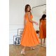 Rochie eleganta midi, de vara, orange, cu umerii goi, vaporoasa, Fabiola 3 - jojofashion.ro