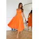 Rochie eleganta midi, de vara, orange, cu umerii goi, vaporoasa, Fabiola 4 - jojofashion.ro