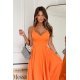 Rochie eleganta midi, de vara, orange, cu umerii goi, vaporoasa, Fabiola 5 - jojofashion.ro