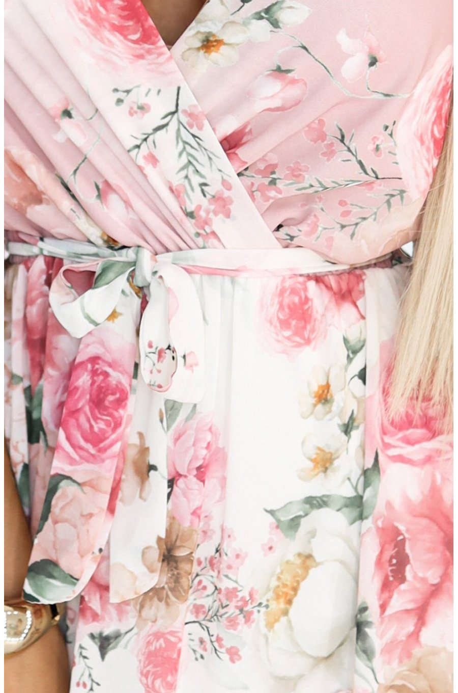 Rochie lunga din chiffon roz pastel cu flori vaporoasa ombre Shira 4 - jojofashion.ro
